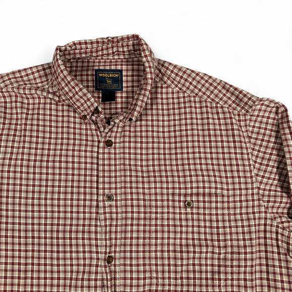 Vintage Woolrich Shirt Adult EXTRA LARGE Red Brown Plaid Cotton Outdoor USA 90s - Picture 2 of 10